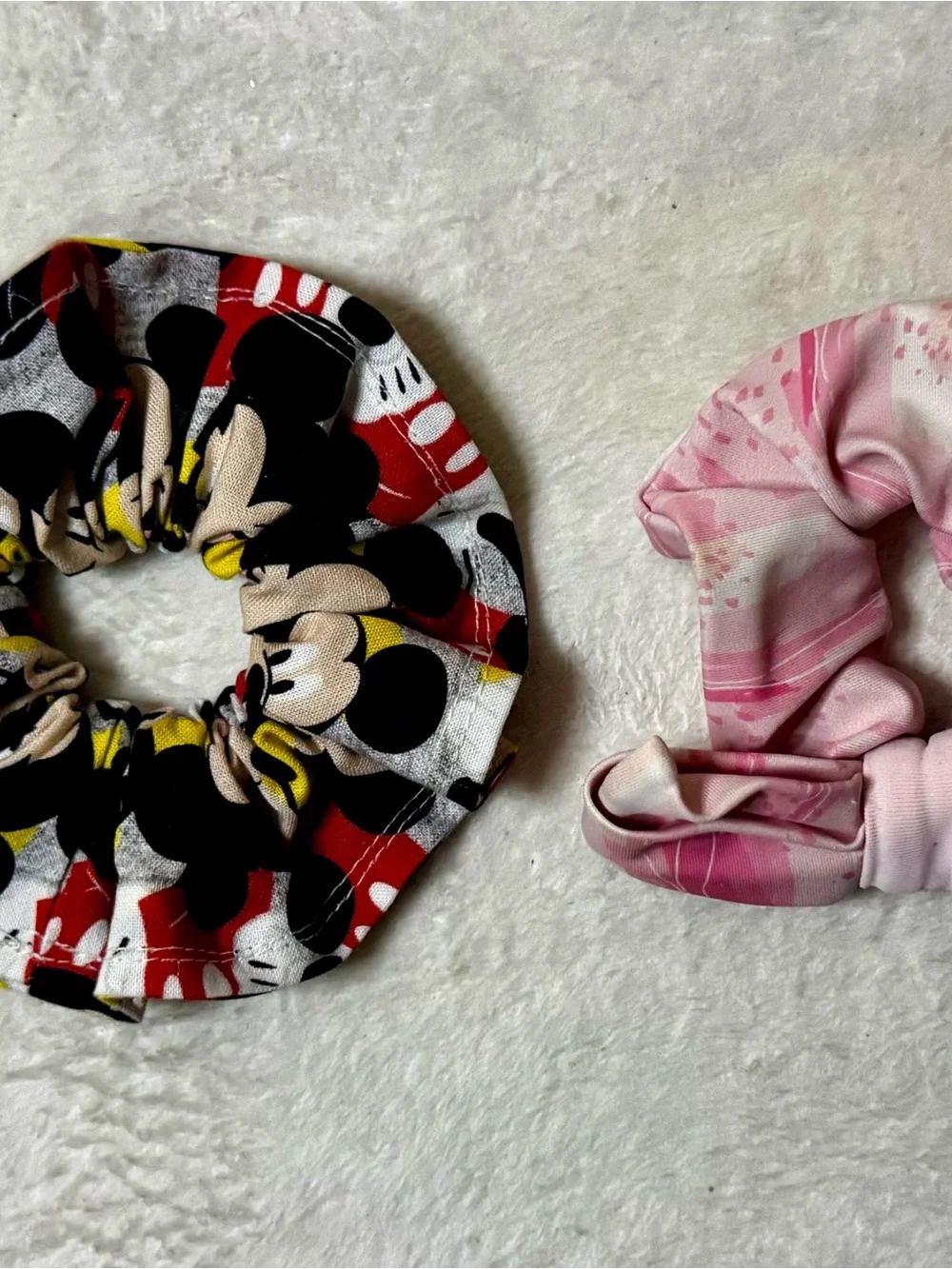 Kids Pink Bow Minnie Mouse Scrunchie and Black-Red Mickie Mouse Hair Tie